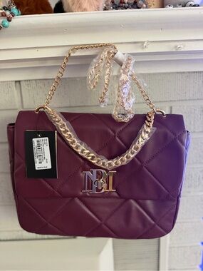 Badgley Mischka Quilted Plum Crossbody with Gold Chain
